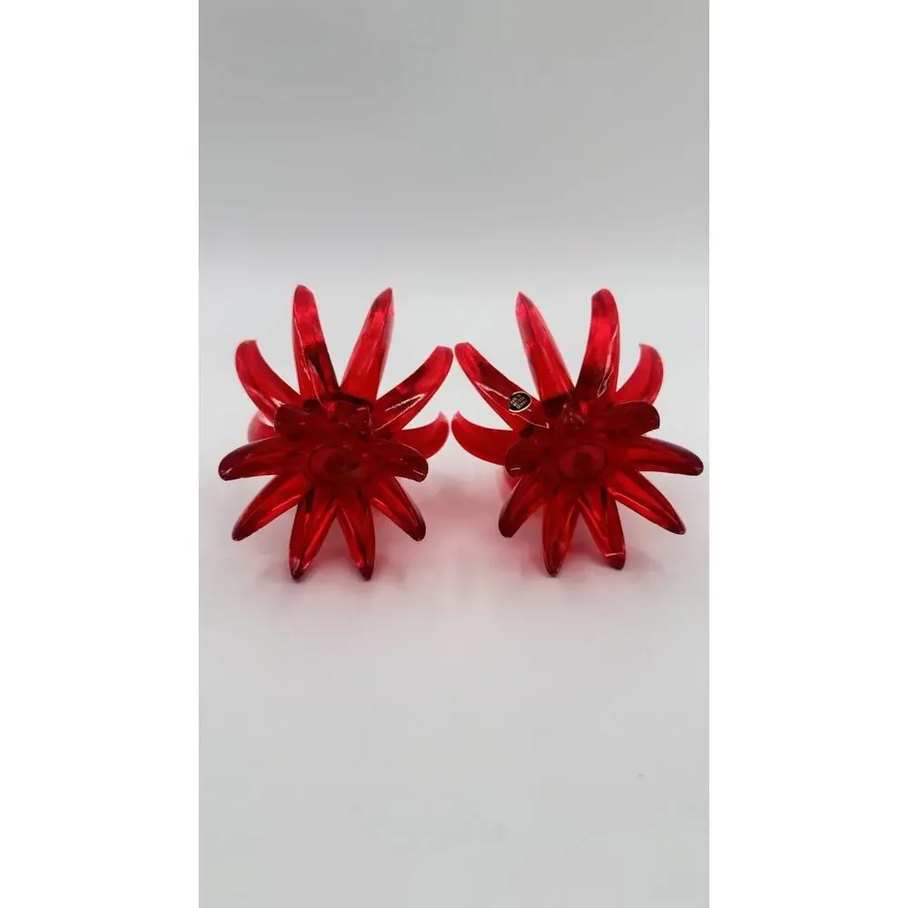 Vintage Friedel Ges Gesch Acrylic Lucite Red Atomic Candlesticks West Germany